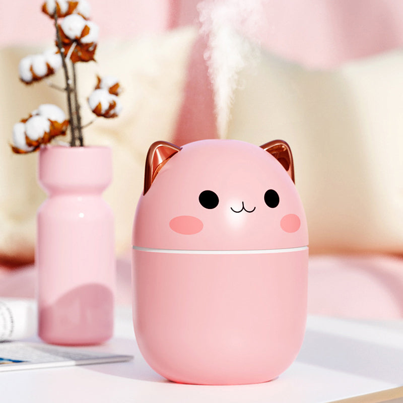 Umidificador de Ar Gatinho Fofo – Silencioso, USB, Aromaterapia com LED e Névoa Fria