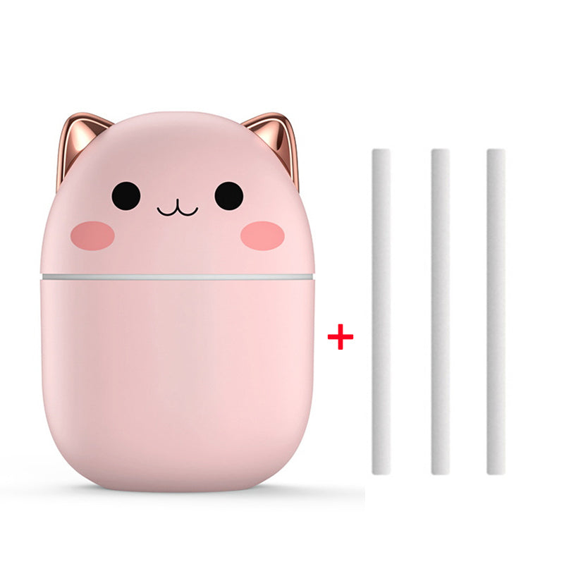 Umidificador de Ar Gatinho Fofo – Silencioso, USB, Aromaterapia com LED e Névoa Fria