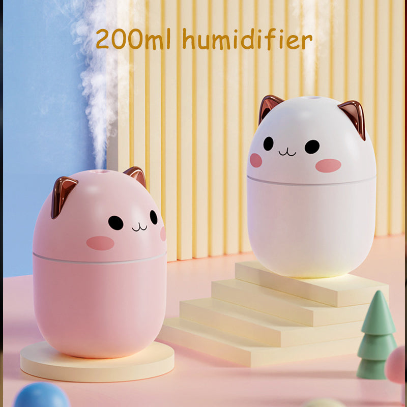 Umidificador de Ar Gatinho Fofo – Silencioso, USB, Aromaterapia com LED e Névoa Fria