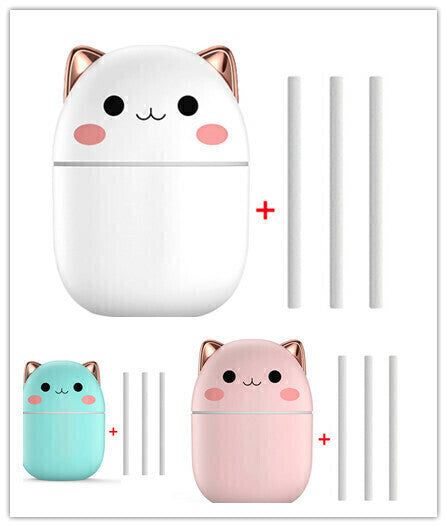 Umidificador de Ar Gatinho Fofo – Silencioso, USB, Aromaterapia com LED e Névoa Fria