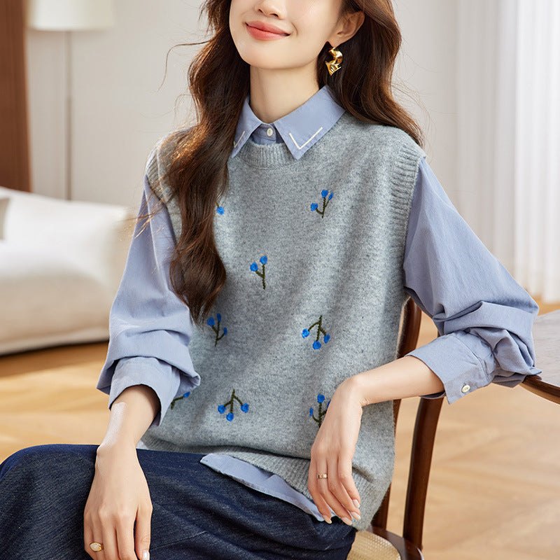 Pulôver floral - V-neck Buttons